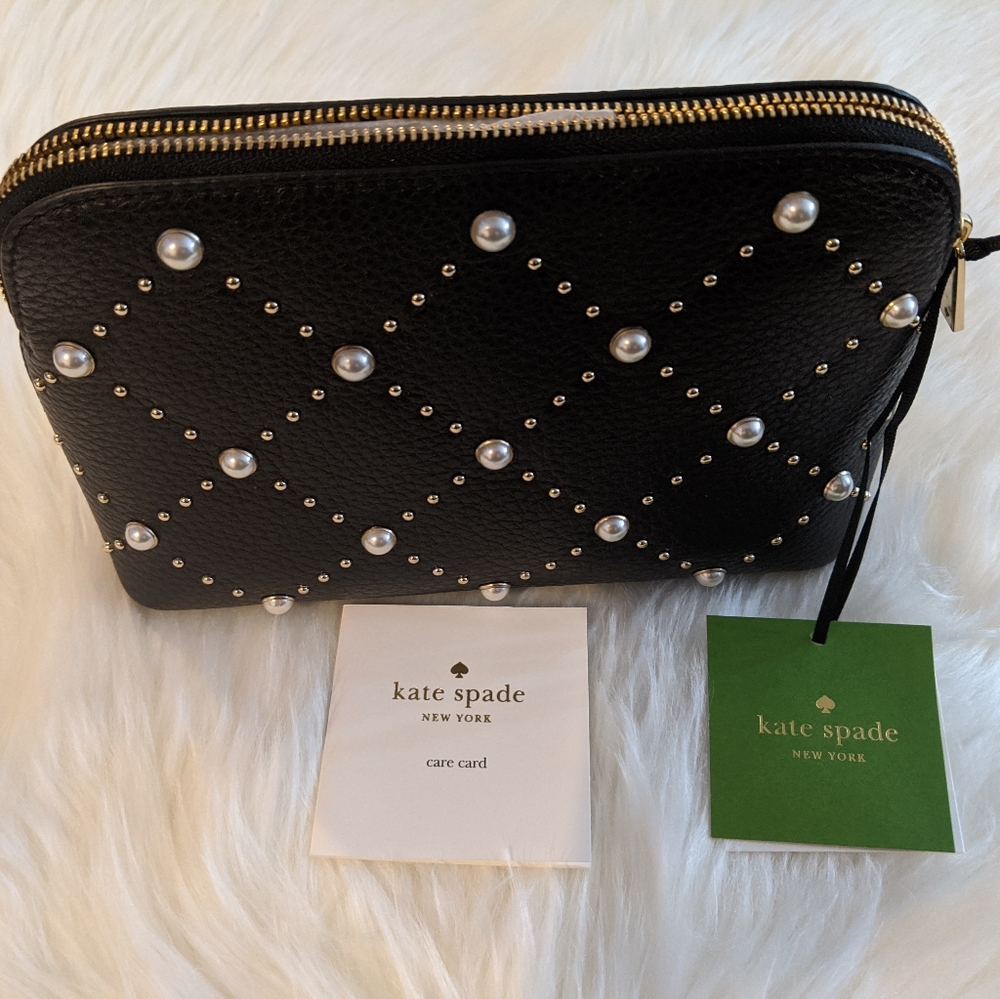 Kate Spade pearl Hayes street large leather cosmetic case